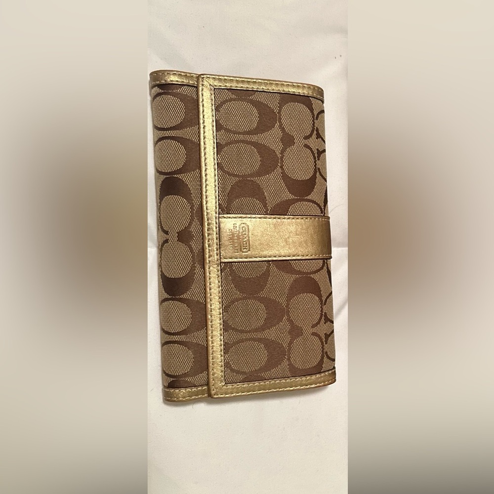 Coach Signature Brown and Gold Clutch